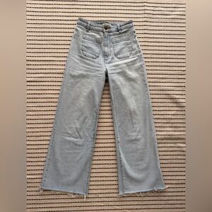 Rollas Sailor Wide Leg Cropped Organic Cotton Light Wash Jeans 25 Raw Hem